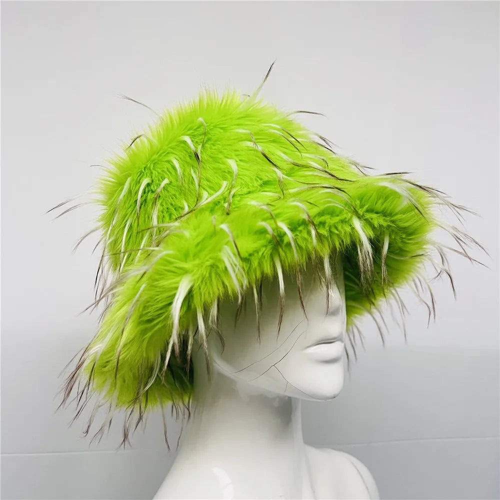 New Luxury Warm Faux Fur Bucket Hats Women