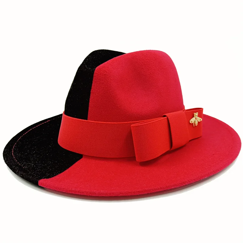 Bow Tie Fedora Hat Winter Round Bumpy Surface Flat Top