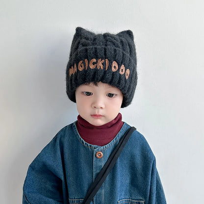 Fashion Letter Children Knitted Hat Boy Girl Thicken Woolen Pullover Cap