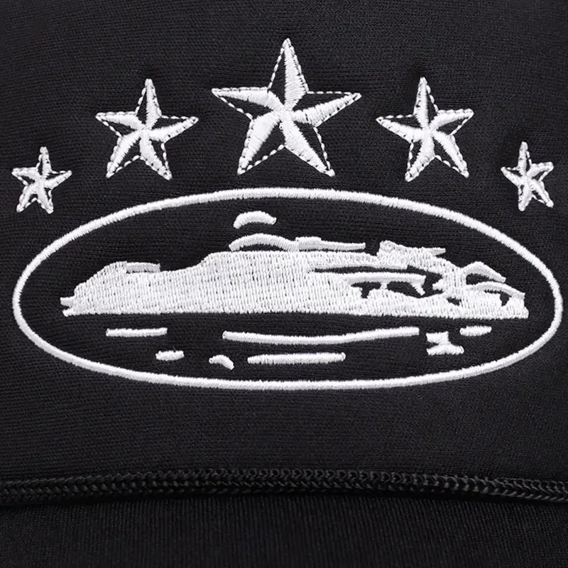 Street Style Star Ship Embroidered Breathable Mesh Trucker Hat