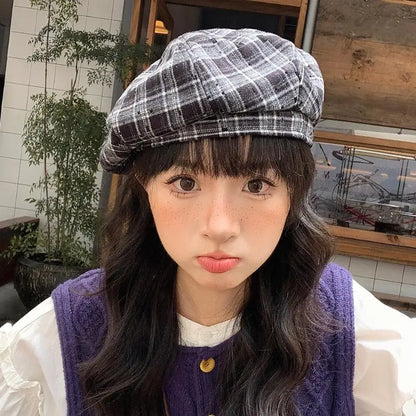 Hot Sale Retro Contrasting Color Plaid Berets For Women