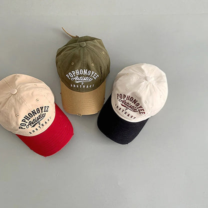 Color Block Children Duck Hat Embroidery Letter Baby Baseball Hats Soft Top Kids Peaked Cap Outdoor Sun Visors
