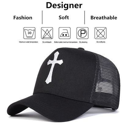 Unisex Cross Embroidery Baseball Net Caps Casual Hats Spring and Summer Outdoor Sunscreen Hat