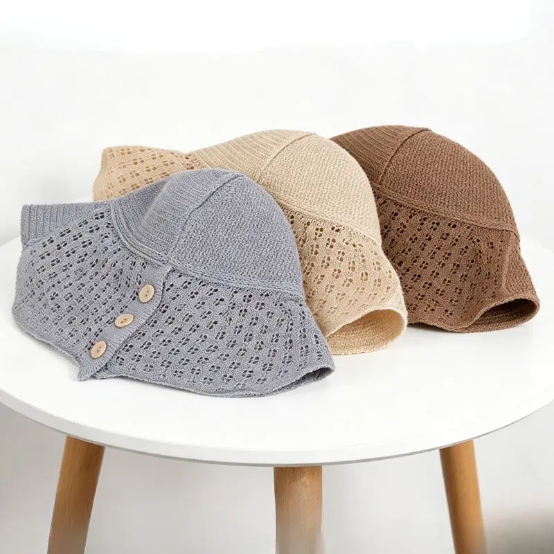 Summer Sun Hat Foldable Bucket Hats Button Design Beach Sun Protection Hat