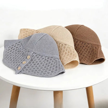 Summer Sun Hat Foldable Bucket Hats Button Design Beach Sun Protection Hat