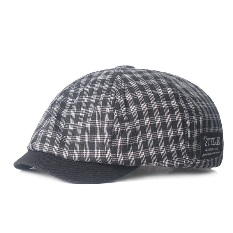 Plaid Cotton Octagonal Cap Literary Youth Women's Painter Hat