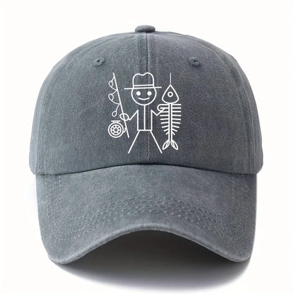 Printed Cartoon Man Fishing Baseball Cap, Outdoor Curved Brim Cap