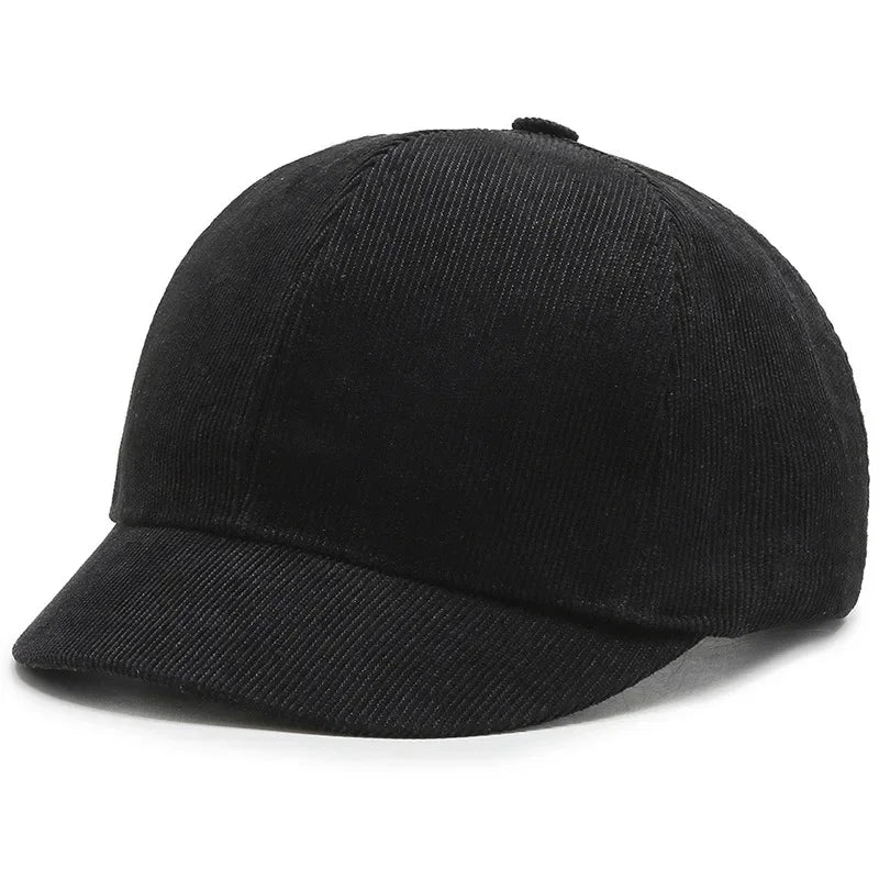 Men's Short Brim Baseball Cap Casual Solid Corduroy Soft Top Cap