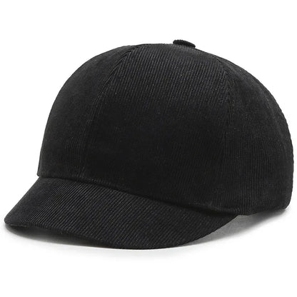 Men's Short Brim Baseball Cap Casual Solid Corduroy Soft Top Cap