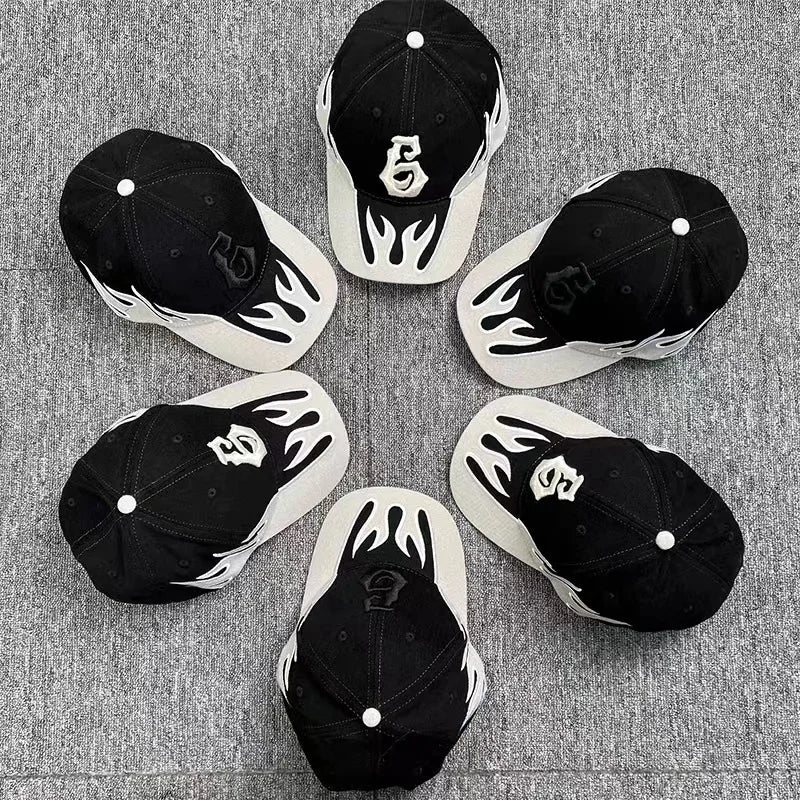 Streetwear Flame Embroidery Racing Baseball Cap