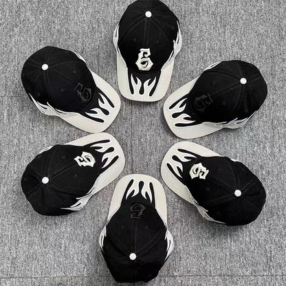 Streetwear Flame Embroidery Racing Baseball Cap