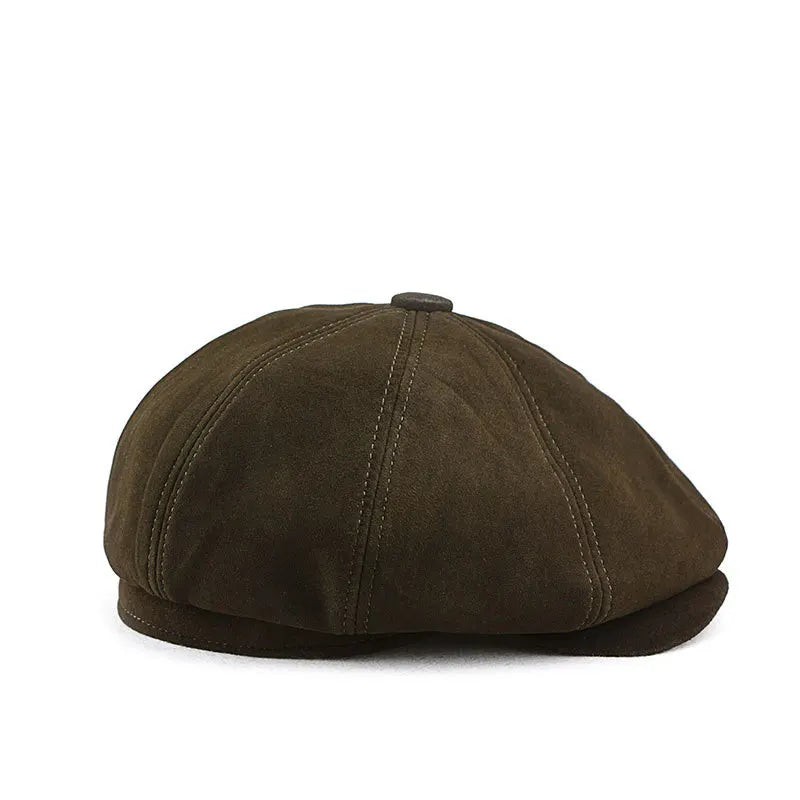 Waterproof Real Leather Sheep-Skin Newsboy Flat Cap
