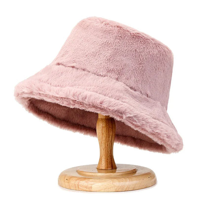 Korean Lamb Faux Fur Bucket Hat Lady Winter Warm Soft Panama Hat