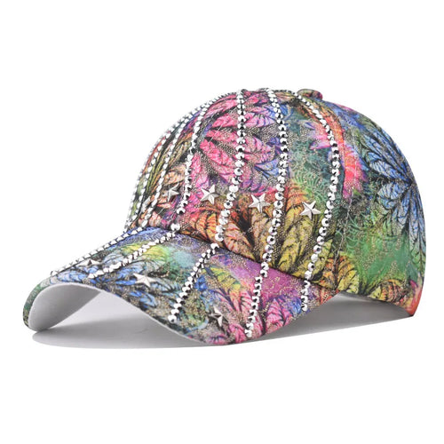 Women Studded Rhinestone Crystals Adjustable Baseball Cap