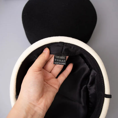 Vintage Hard Top Flat Fedoras Hats Women 100% Wool Felt Berets Hat