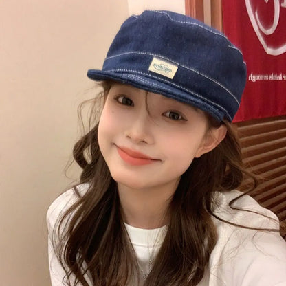 New Blue Denim Baseball Cap Soft Top Short Brim Flat Top Hats