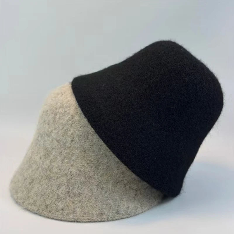 Retro Dome Wool Felt Bucket Hat Women Autumn Winter