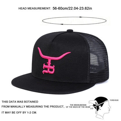 Unisex R Letter Bull Head Embroidery Hip-hop Net Hats Spring Summer