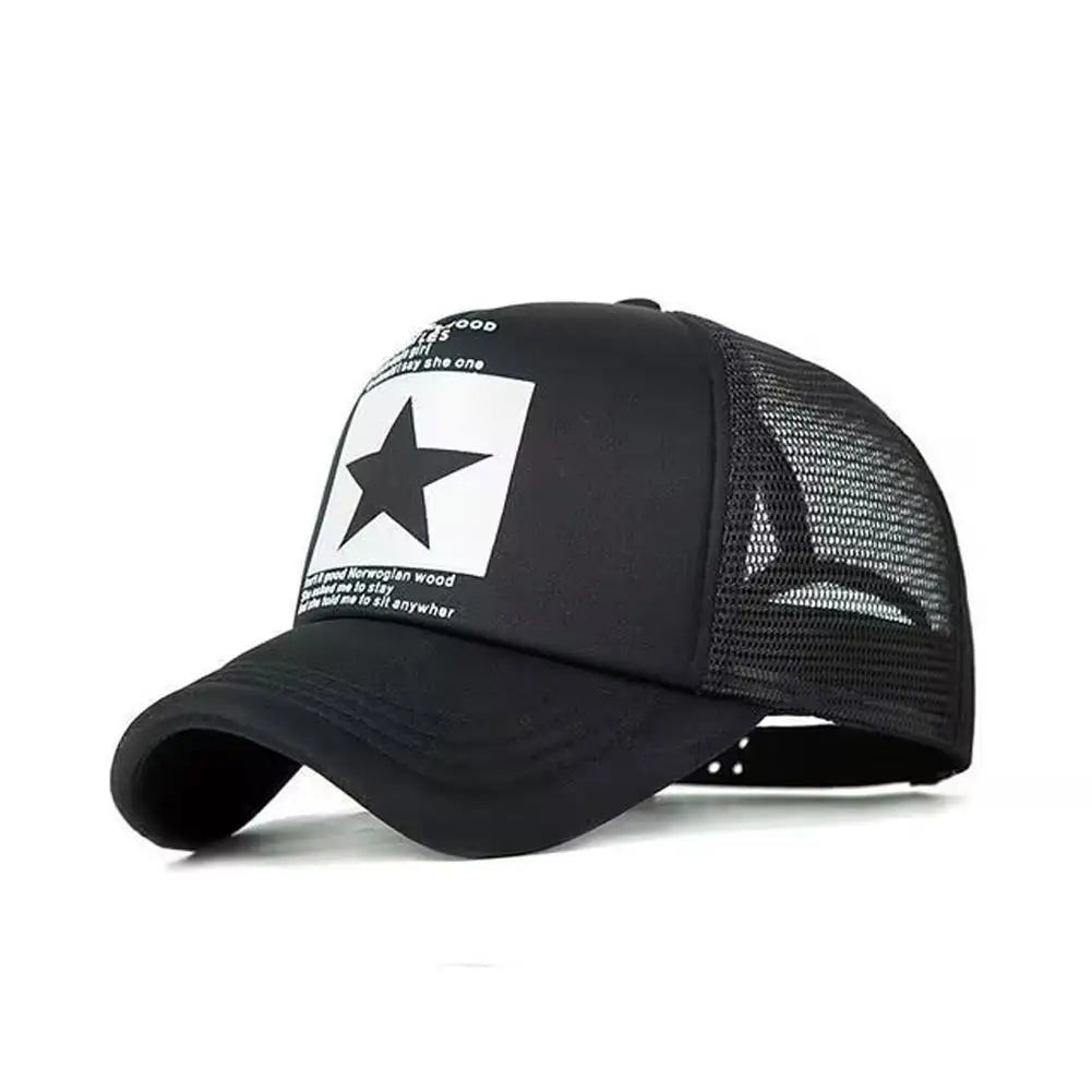 Summer Mesh Baseball Cap Fashion Star Printed Adjustable Baseball Hat Ponytail Cap Unisex Outdoor Sports