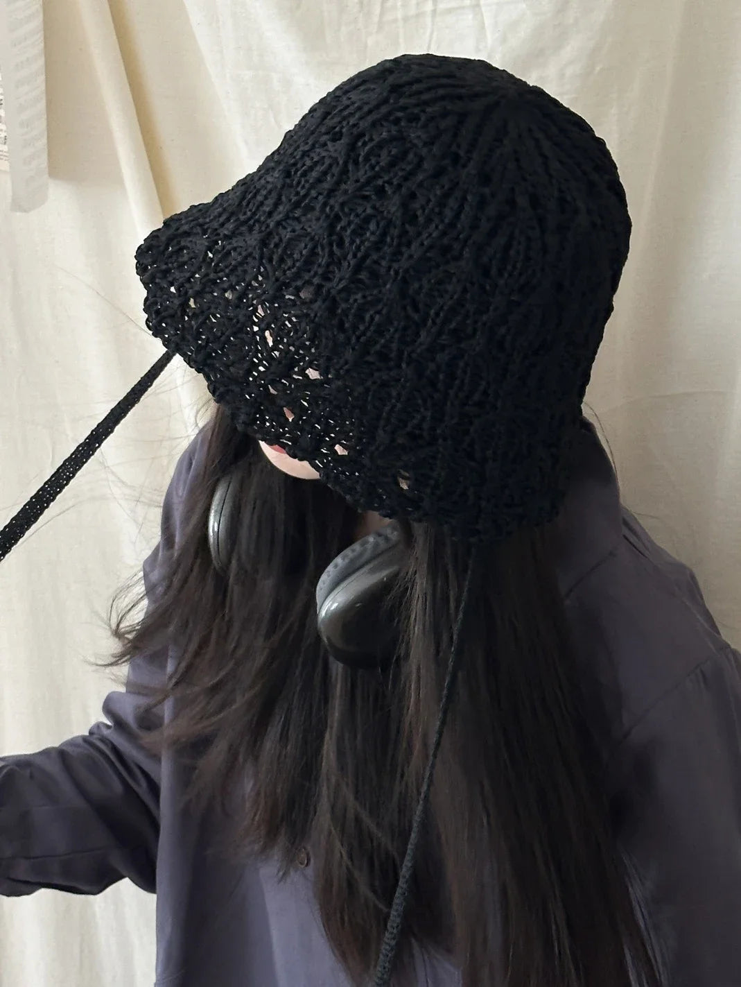 Japanese Knitted Hollow Out Bucket Hat Women's