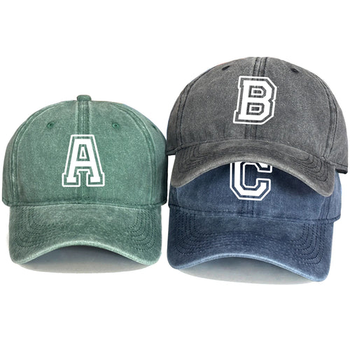 Initial Letter A-Z Print Baseball Cap For Men Women Retro Washed Cotton Dad Hat
