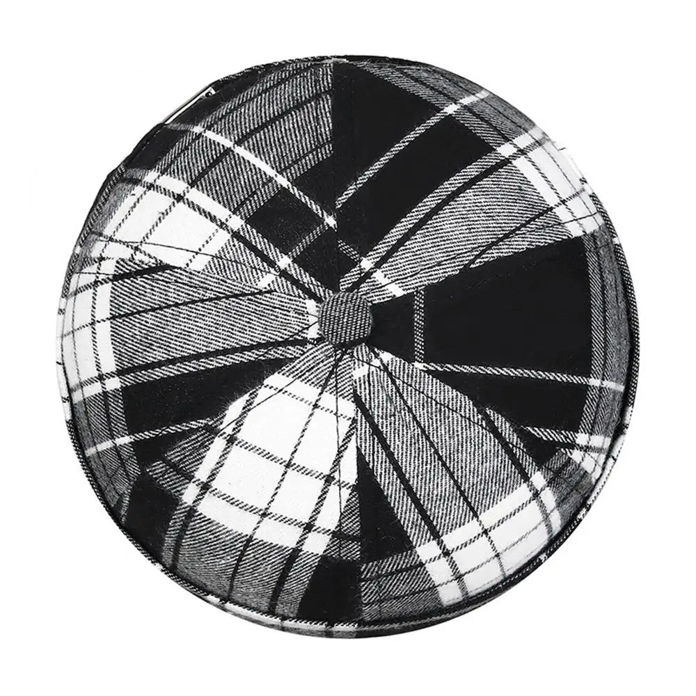 Large Checkered Melon Skin Tang Hat Round Top Beanies Hat
