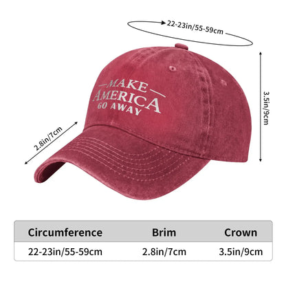 Make America Go Away Unisex Baseball Cap Funny Sarcasm Saying Distressed Denim Hats