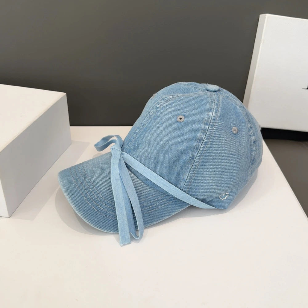 Women Bow Denim Baseball Cap