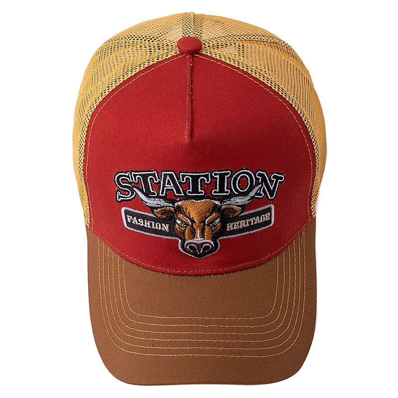 Unisex Summer Breathable Mesh Trucker Hat Bulls Head Pattern Baseball Cap For Men And Women