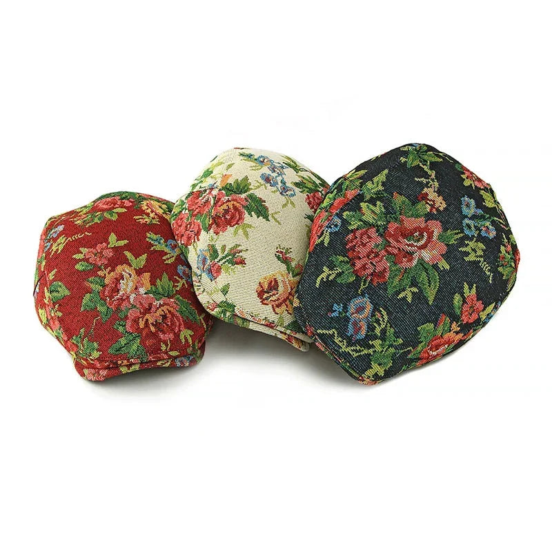 Four Seasons Polyester Print Newsboy Caps Girl Flat Cap