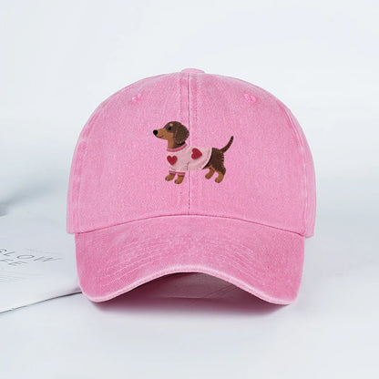 Cute Dachshund In Pink Heart Sweater Print Baseball Cap