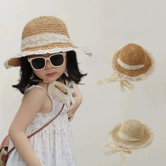 Girls Summer Straw Sun Hat Breathable Beach Fisher Cap