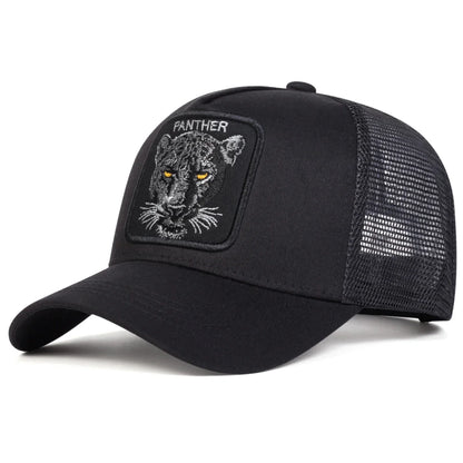 Unisex Panther Embroidery Baseball Net Caps Spring and Summer Sports Cap