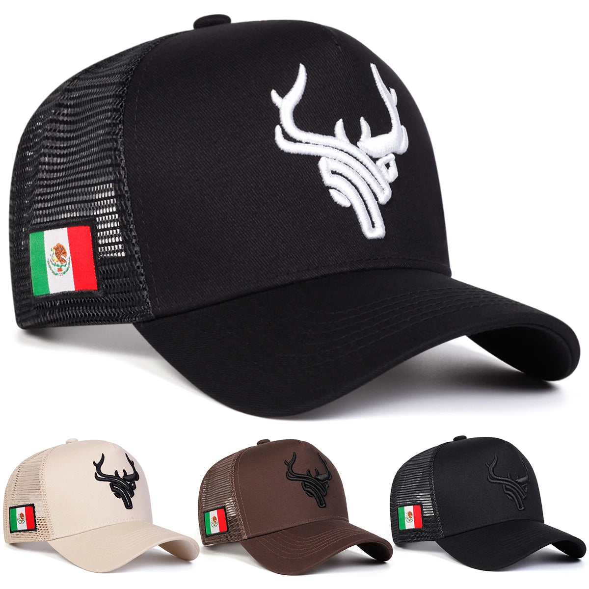 Unisex Antler Embroidery Baseball Net Caps Outdoor Adjustable Casual Hats Sunscreen Hat Sports Cap