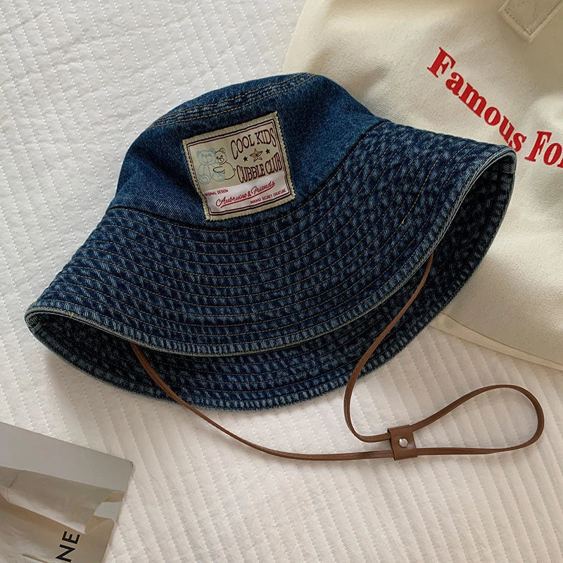 Retro Washed Denim Fishing Cap Women's Large Brim Sunshade Hat