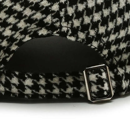 Pu Leather Brim Houndstooth Baseball Cap Face Cap Korean Style Hat