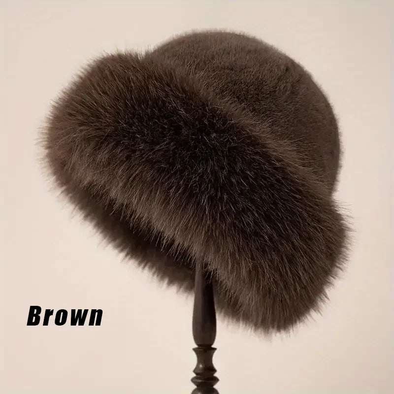 Solid Color Bucket Hat Thick Coldproof Faux Fur Basin Hats Soft Plush Fisherman Cap
