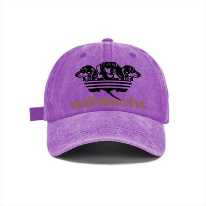 Vintage Washed Baseball Cap Unisex Distressed Snapback Hat Grey Dachshund Dog Graphic Embroidery Adjustable Dad Hat Streetwear