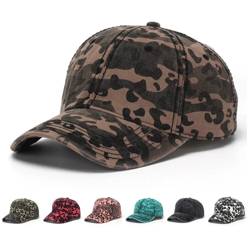 New Spring and Autumn Washed Leopard Print Baseball Cap All Cotton Camouflage Duckbill Cap Fashionable