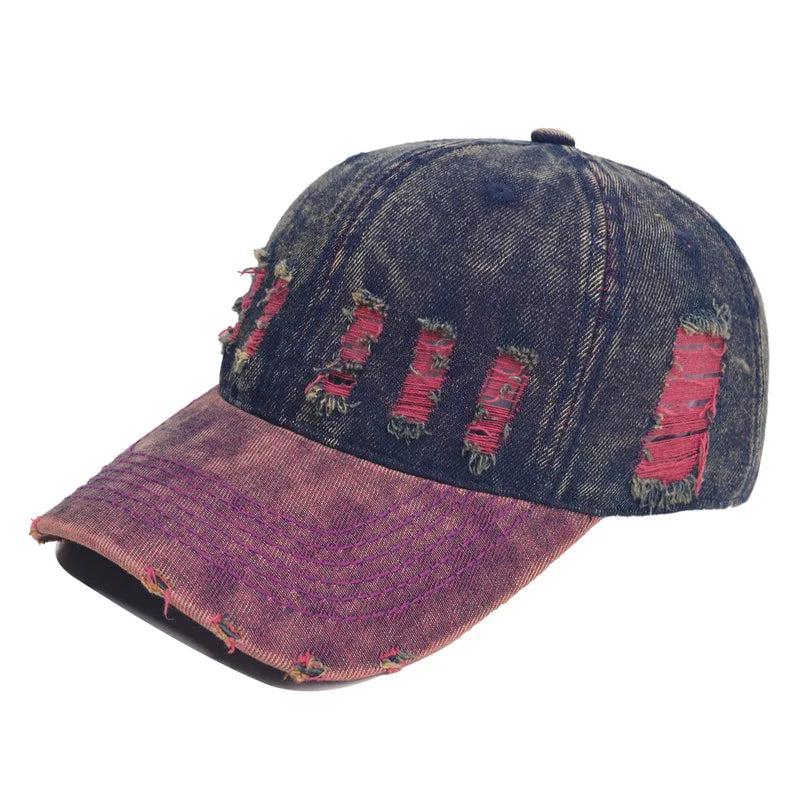Unique Design Denim Patchwork Distressed Colorful Baseball Cap