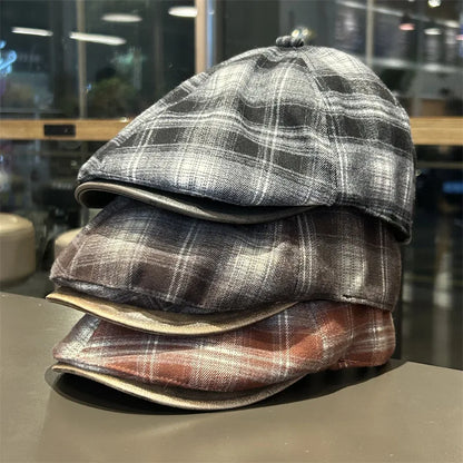 Autumn And Winter Japanese Plaid Warm Forward Hat