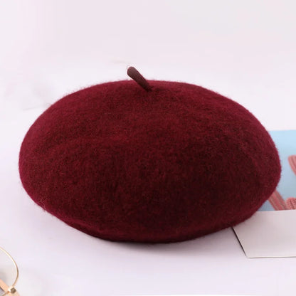 Wool Beret Hat Women Retro Knitted Warm Winter Unisex Painter Cap