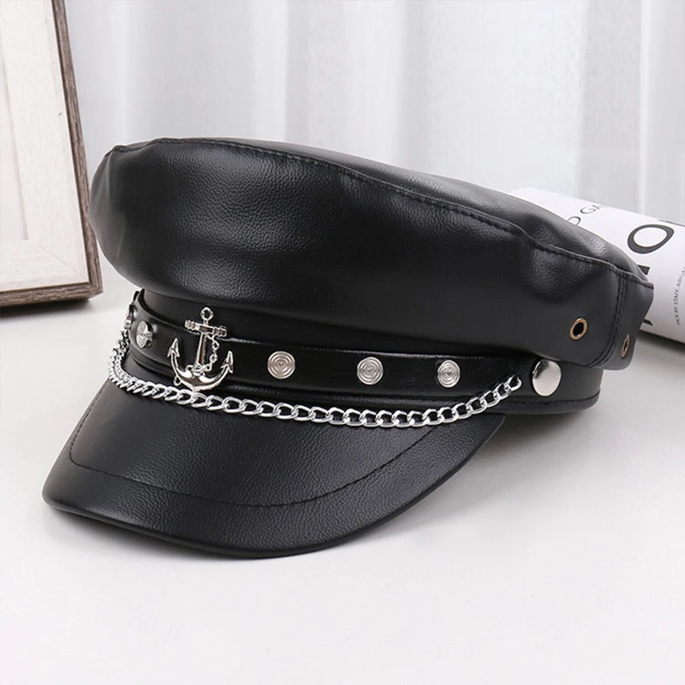 Unisex Rivet Hat Y2K Punk PU Leather Rivets Hat