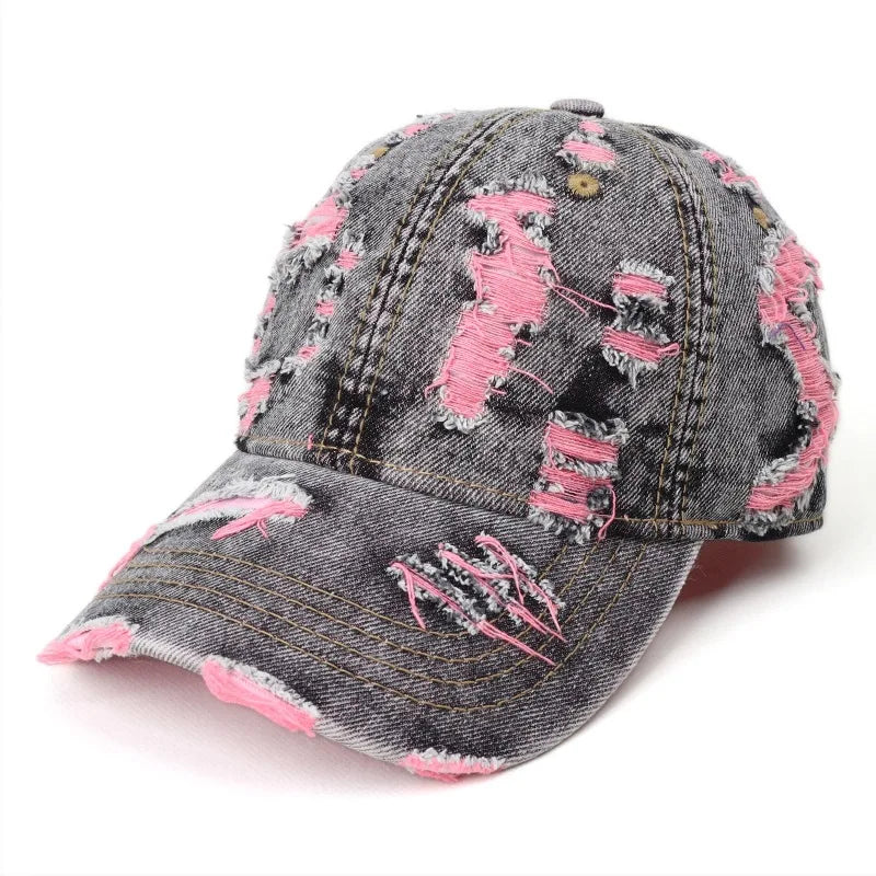 Retro Washed Denim Ripped Color Baseball Cap