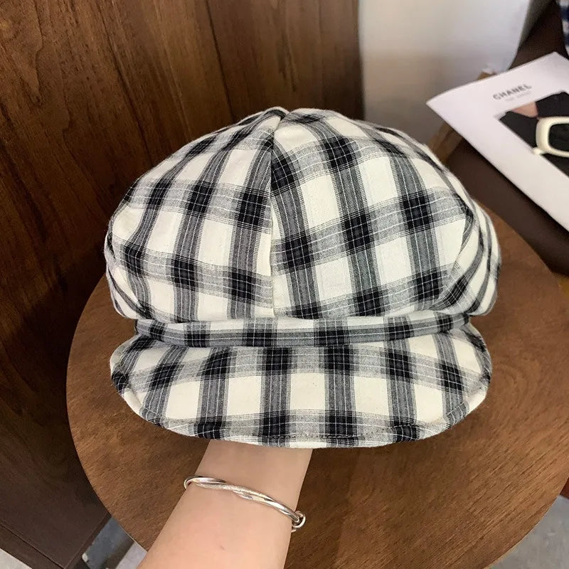 Korean Retro Contrasting Color Plaid Berets Cap Y2K