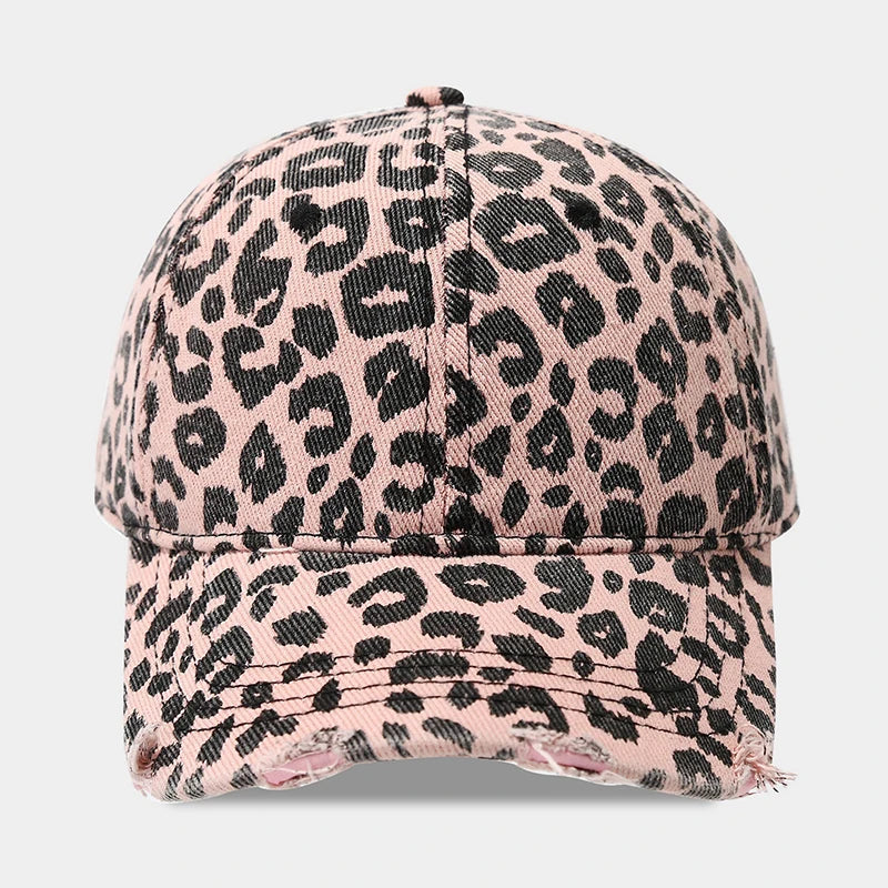 Leopard Print Baseball Cap For Women Men Distressed Washed Denim