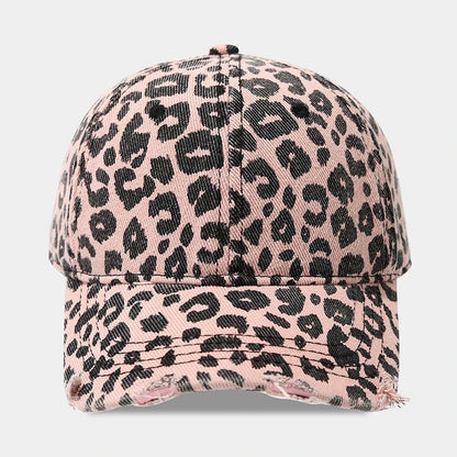 Leopard Print Baseball Cap For Women Men Distressed Washed Denim