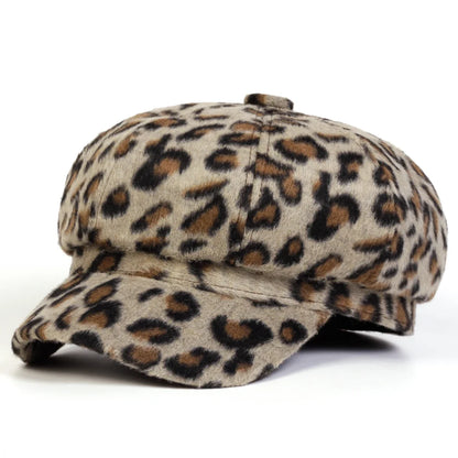 Unisex Plush Leopard Print Personality Newsboy Hat Spring Autumn