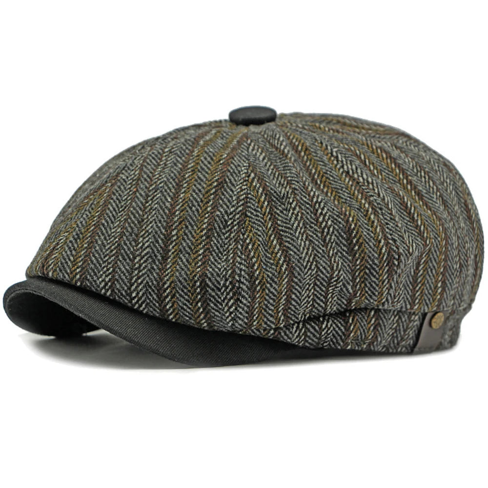 Men Berets Women Retro Striped Artist Painter Wool Beret Hat