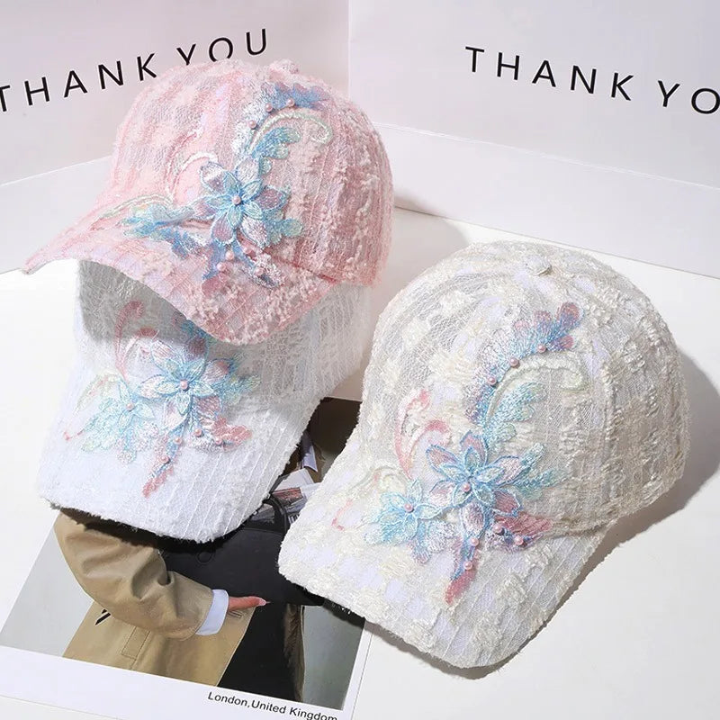Korean Lace Flower Baseball Caps Women Summer Outdoor